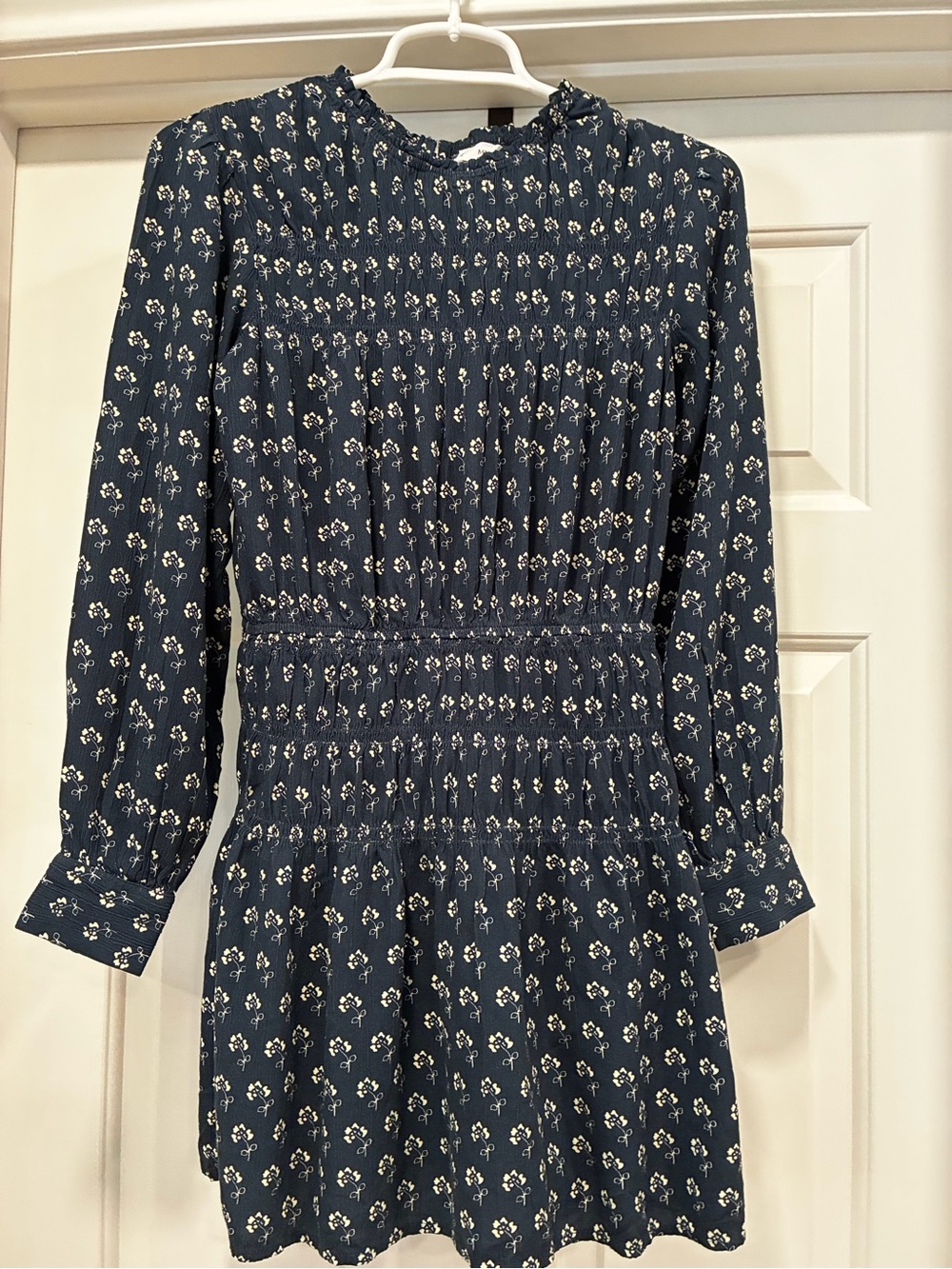 Smocked Long Sleeve Navy Floral Dress
